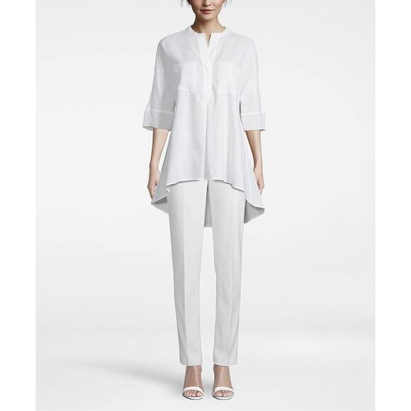 Anne Klein L Large Tunic Top Shirt Linen High Low Blouse Lagenlook Minimalist - Picture 2 of 16